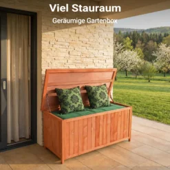 Wiltec Gartenbox aus Holz 127 x 55 x 60 cm Aufbewharungsbox mit Deckel Gartenschrank für Geräte Spielzeug Kissenbox Auflagenbox Fichtenholz
