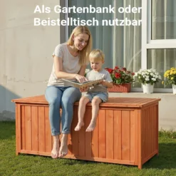 Wiltec Gartenbox aus Holz 127 x 55 x 60 cm Aufbewharungsbox mit Deckel Gartenschrank für Geräte Spielzeug Kissenbox Auflagenbox Fichtenholz
