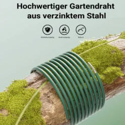Wiltec Gartendraht grün Ø 1,6 mm x 50 m, Bindedraht Stahl verzinkt mit PVC-Beschichtung, Pflanzendraht mit Drahthalterung, flexibler Basteldraht