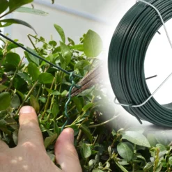 Wiltec Gartendraht grün Ø 1,15 mm x 50 m, Bindedraht Stahl verzinkt mit PVC-Beschichtung, Pflanzendraht mit Drahthalterung, flexibler Basteldraht