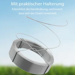 Wiltec Gartendraht Ø 1,5 mm, Wickeldraht 50 m, Bindedraht Stahl verzinkt, Pflanzendraht mit Abrollspinne, flexibler Basteldraht vielseitig