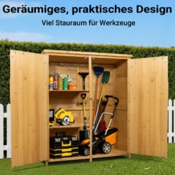 Wiltec Gartenhaus mit 2-flügelige Tür 1350x500x1540mm aus Fichtenholz mit Bitumendach für Garten, Terrasse & Balkon Gerätehaus Geräteschuppen Holzhaus Werkzeugschrank