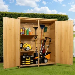 Wiltec Gartenhaus mit 2-flügelige Tür 1350x500x1540mm aus Fichtenholz mit Bitumendach für Garten, Terrasse & Balkon Gerätehaus Geräteschuppen Holzhaus Werkzeugschrank