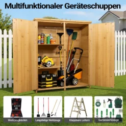 Wiltec Gartenhaus mit 2-flügelige Tür 1350x500x1540mm aus Fichtenholz mit Bitumendach für Garten, Terrasse & Balkon Gerätehaus Geräteschuppen Holzhaus Werkzeugschrank