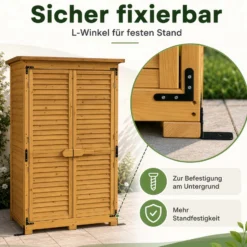 Wiltec Gartenhaus mit Lamellentür 870 x 465 x 1600 mm, Gartenschrank aus Fichtenholz mit 3 Fächern, Gerätehaus mit Bitumendach