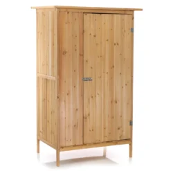 Wiltec Gartenhaus mit 1 Tür in Naturfarbe holz 92 x 57 x 154cm Gerätehaus für den Garten Geräteschuppen Gartenschrank Geräteschrank