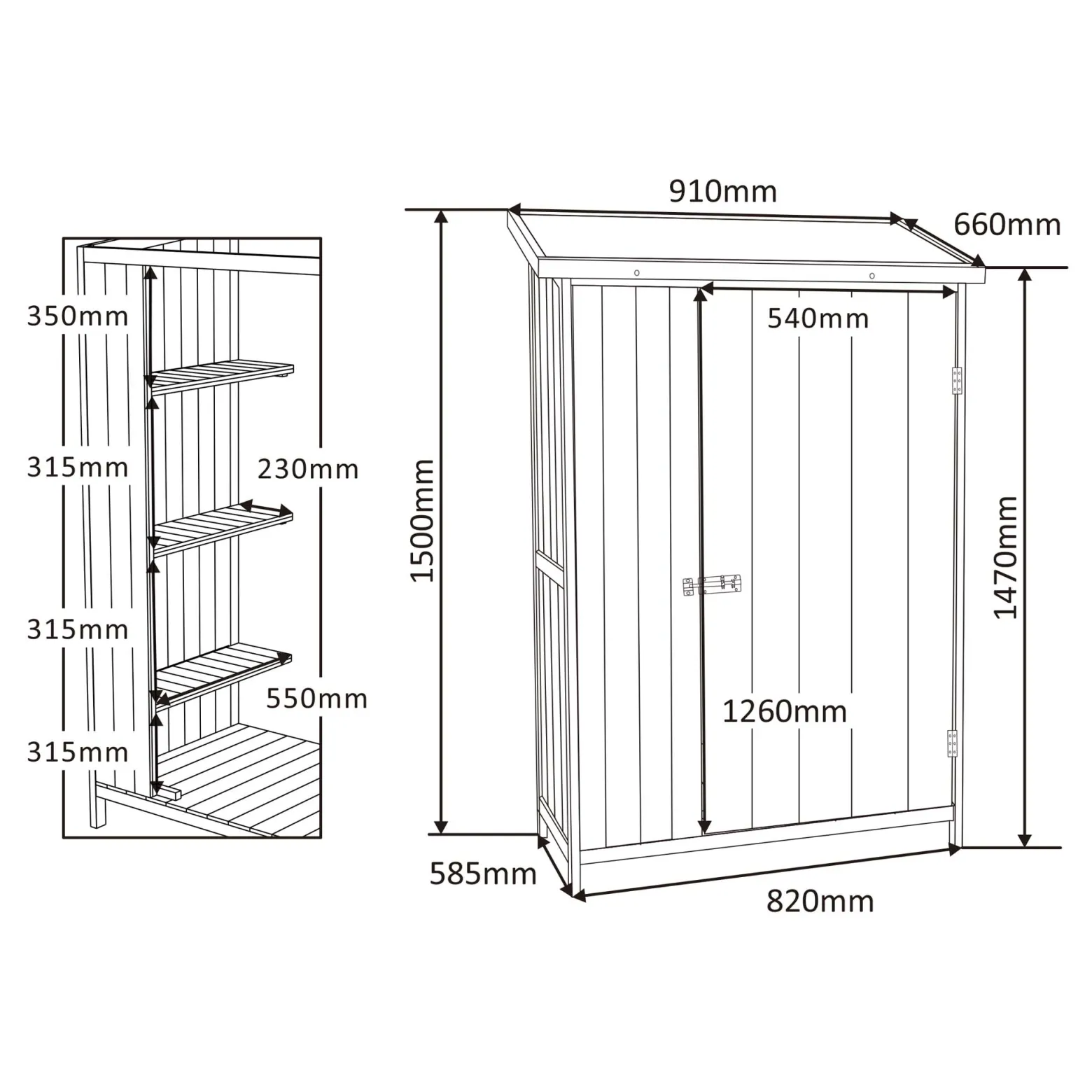 Wiltec Gartenhaus mit 1 Tür in Naturfarbe holz 92 x 57 x 154cm Gerätehaus für den Garten Geräteschuppen Gartenschrank Geräteschrank