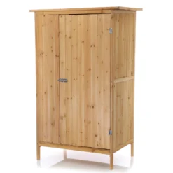 Wiltec Gartenhaus mit 1 Tür in Naturfarbe holz 92 x 57 x 154cm Gerätehaus für den Garten Geräteschuppen Gartenschrank Geräteschrank