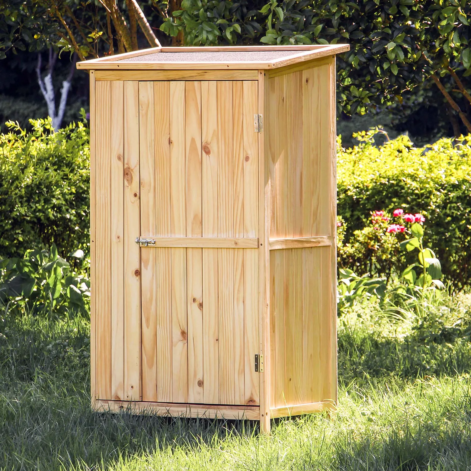 Wiltec Gartenhaus mit 1 Tür in Naturfarbe holz 92 x 57 x 154cm Gerätehaus für den Garten Geräteschuppen Gartenschrank Geräteschrank