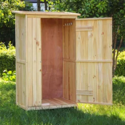 Wiltec Gartenhaus mit 1 Tür in Naturfarbe holz 92 x 57 x 154cm Gerätehaus für den Garten Geräteschuppen Gartenschrank Geräteschrank