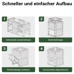 Wiltec Gartenkomposter 300 Liter 61 x 61 x 82 cm, Komposter aus Kunststoff für Bio- und Garten-Abfälle, Kompostierer mit Deckel, Schnellkomposter mit Bodenklappe zum Entleeren