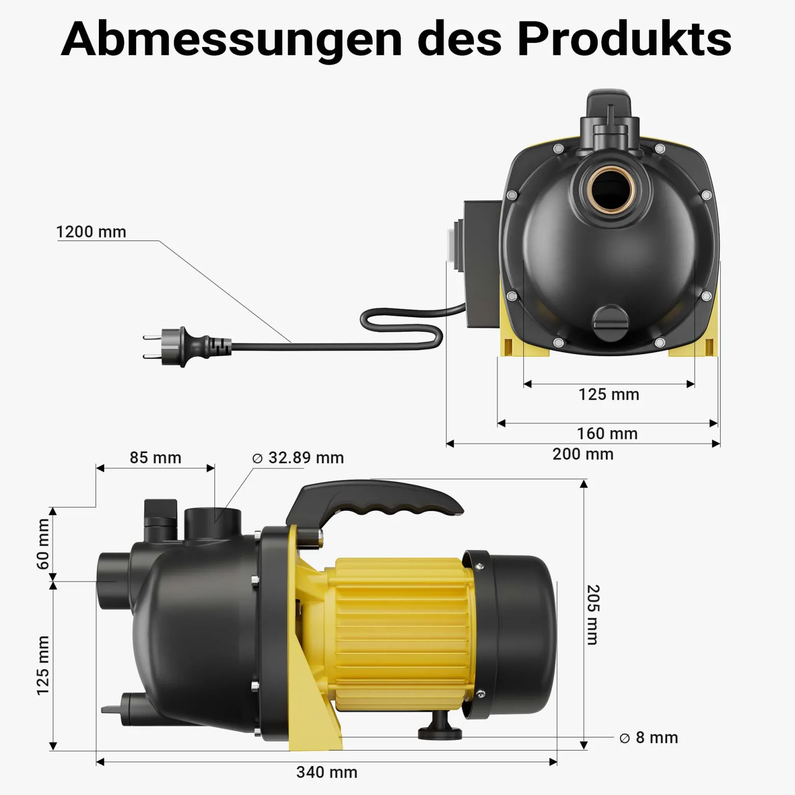 Wiltec Gartenpumpe 3800/h, 1200W, mit Tragegriff & Wasserablassschraube, max. Förderhöhe 48m, für Süßwasser Hauswasserwerk Wasserpumpe Bewässerungspumpe Regenwasserpumpe