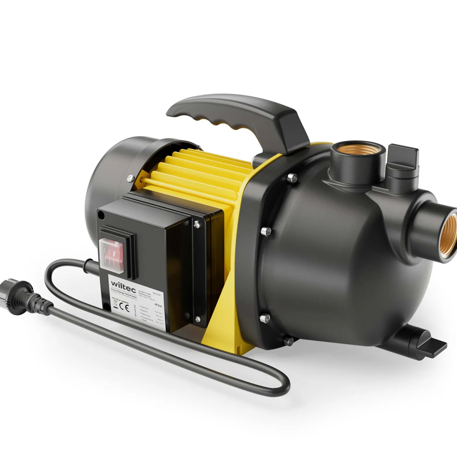 Wiltec Gartenpumpe 3800/h, 1200W, mit Tragegriff & Wasserablassschraube, max. Förderhöhe 48m, für Süßwasser Hauswasserwerk Wasserpumpe Bewässerungspumpe Regenwasserpumpe