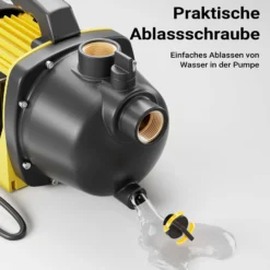 Wiltec Gartenpumpe 3800/h, 1200W, mit Tragegriff & Wasserablassschraube, max. Förderhöhe 48m, für Süßwasser Hauswasserwerk Wasserpumpe Bewässerungspumpe Regenwasserpumpe