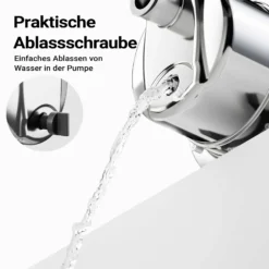 Wiltec Gartenpumpe 3800l/h, 1200W, Tragegriff & Wasserablassschraube, max. Förderhöhe 48m, rostfreier Stahl Hauswasserwerk Wasserpumpe Bewässerungspumpe Regenwasserpumpe