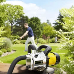 Wiltec Gartenpumpe 3800l/h, 1200W, Tragegriff & Wasserablassschraube, max. Förderhöhe 48m, rostfreier Stahl Hauswasserwerk Wasserpumpe Bewässerungspumpe Regenwasserpumpe