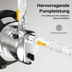 Wiltec Gartenpumpe 3800l/h, 1200W, Tragegriff & Wasserablassschraube, max. Förderhöhe 48m, rostfreier Stahl Hauswasserwerk Wasserpumpe Bewässerungspumpe Regenwasserpumpe