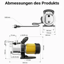 Wiltec Gartenpumpe 2800l/h, 600W, Tragegriff & Wasserablassschraube, max. Förderhöhe 35m, rostfreier Stahl Hauswasserwerk Wasserpumpe Bewässerungspumpe Regenwasserpumpe