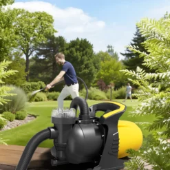 Wiltec Gartenpumpe 1200 W mit Kunststoff-Pumpengehäuse 3800 l/h, Wasserpumpe mit Vorfilter, Bewässerungspumpe mit Tragegriff für Gartenteich, Regenfass, Brunnen und Zisterne