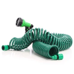 Wiltec Gartenschlauch 15m mit 7 Sprühfunktionen, Spiralschlauch, flexibel Bewässerungsschlauch für Haus und Garten