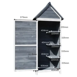 Wiltec Gartenschrank aus Holz grau 77x53x179cm mit Tür, Satteldach und Bitumenisolierung Gerätehaus Werkzeughaus Geräteschrank Werkzeugschrank Geräteschuppen