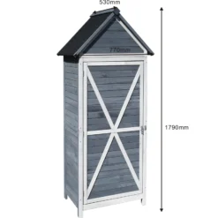 Wiltec Gartenschrank aus Holz grau 77x53x179cm mit Tür, Satteldach und Bitumenisolierung Gerätehaus Werkzeughaus Geräteschrank Werkzeugschrank Geräteschuppen