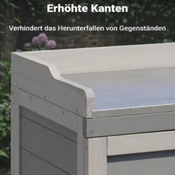 Wiltec Gartentisch mit Unterschrank und Arbeitsplatte, grau, Pflanztisch mit Schutzleisten für Gartenarbeiten, Holzschrank Werkzeugschrank Arbeitstisch für Garten