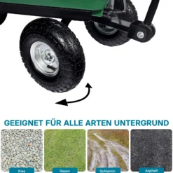 Wiltec Gartenwagen mit Kippfunktion bis 350 kg, Handwagen mit 125 l Volumen, Bollerwagen für Gartenarbeit, Handkarren für u. a. Rasen, Kies, Schlamm