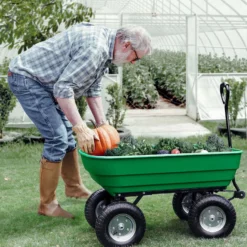 Wiltec Gartenwagen mit Kippfunktion bis 350 kg, Handwagen mit 125 l Volumen, Bollerwagen für Gartenarbeit, Handkarren für u. a. Rasen, Kies, Schlamm
