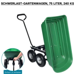 Wiltec Gartenwagen mit Kippfunktion bis 240 kg, Handwagen mit 75 l Volumen, Bollerwagen für Gartenarbeit, Handkarren für u. a. Rasen, Kies u. Schlamm