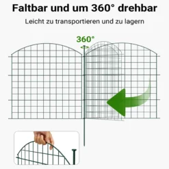 Wiltec Gartenzaun Set mit 5 Elementen grün, Teichzaun mit Oberbogen, Maschendrahtzaun 770 x 8 x 780 mm, Steckzaun leichte Montage, pulverbeschichtet & korrosionsbeständig