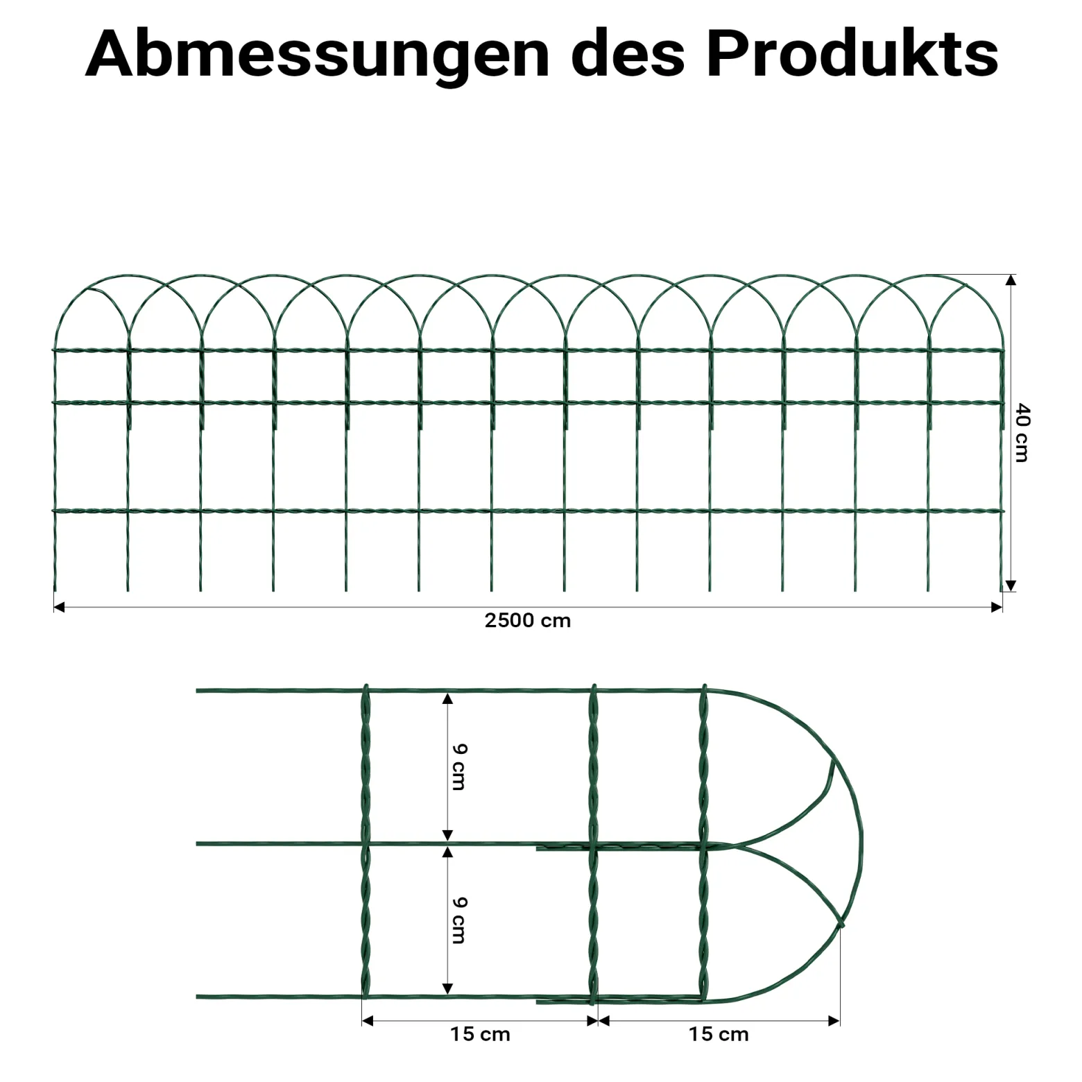 Wiltec Gartenzaun 0,4 x 25 m grün, Maschendrahtzaun Stahl PVC-beschichtet, Drahtzaun 9 x 15 cm Maschen, Zaun für Garten, Maschenzaun einfache Montage