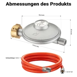 Wiltec Gasdruckminderer Frankreich, Gasdruckregler 700 mbar, 1,5 m Gasschlauch mit Druckminderer, Druckregler für große Geräte, Gasregler für Gasheizgebläse