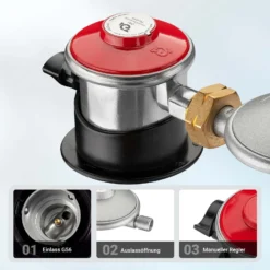 Wiltec Gasdruckminderer Spanien mit Adapter, Gasdruckregler 700 mbar, 1,5 m Gasschlauch mit Druckminderer, Druckregler für große Geräte, Gasregler für Gasheizgebläse