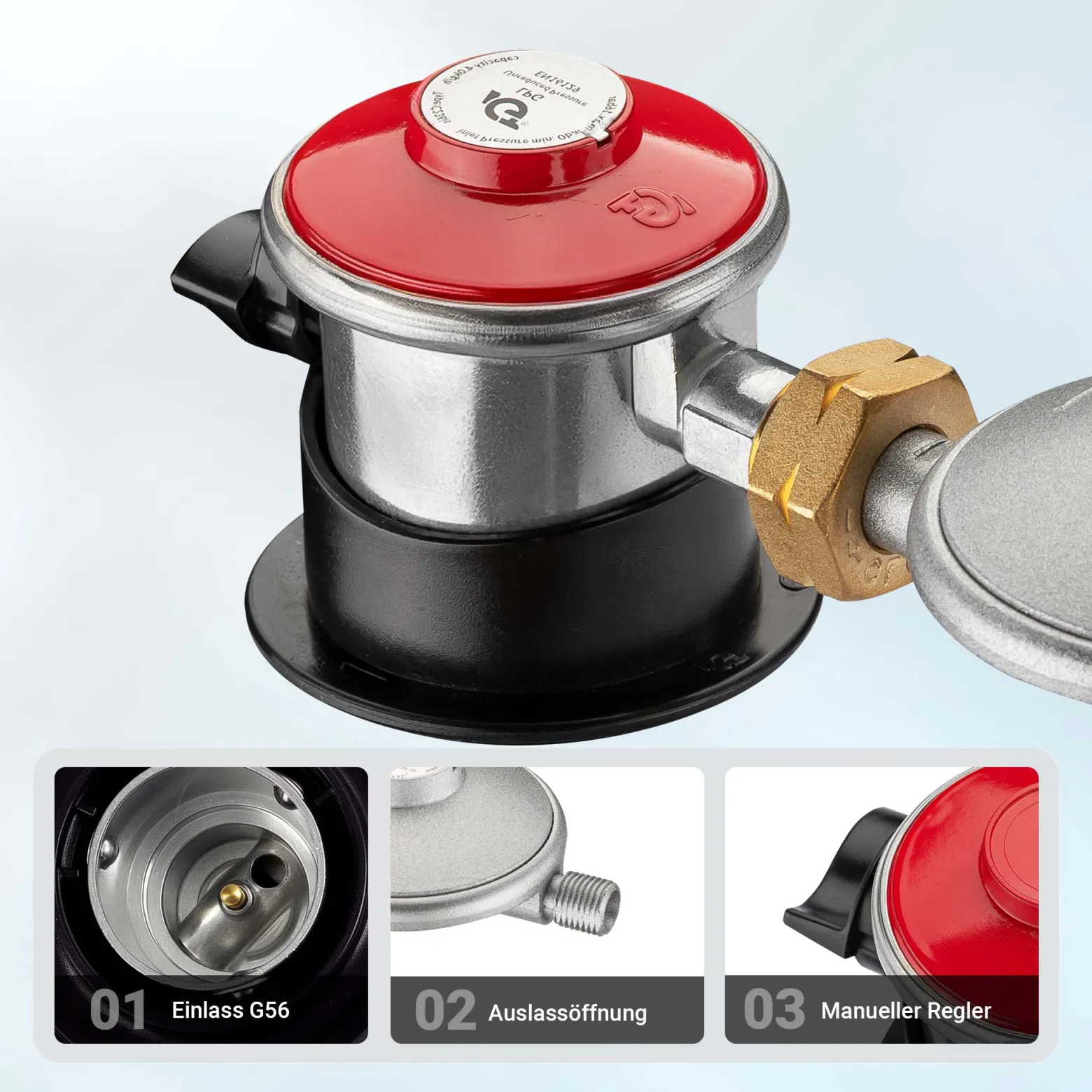 Wiltec Gasdruckminderer Spanien mit Adapter, Gasdruckregler 700 mbar, 1,5 m Gasschlauch mit Druckminderer, Druckregler für große Geräte, Gasregler für Gasheizgebläse