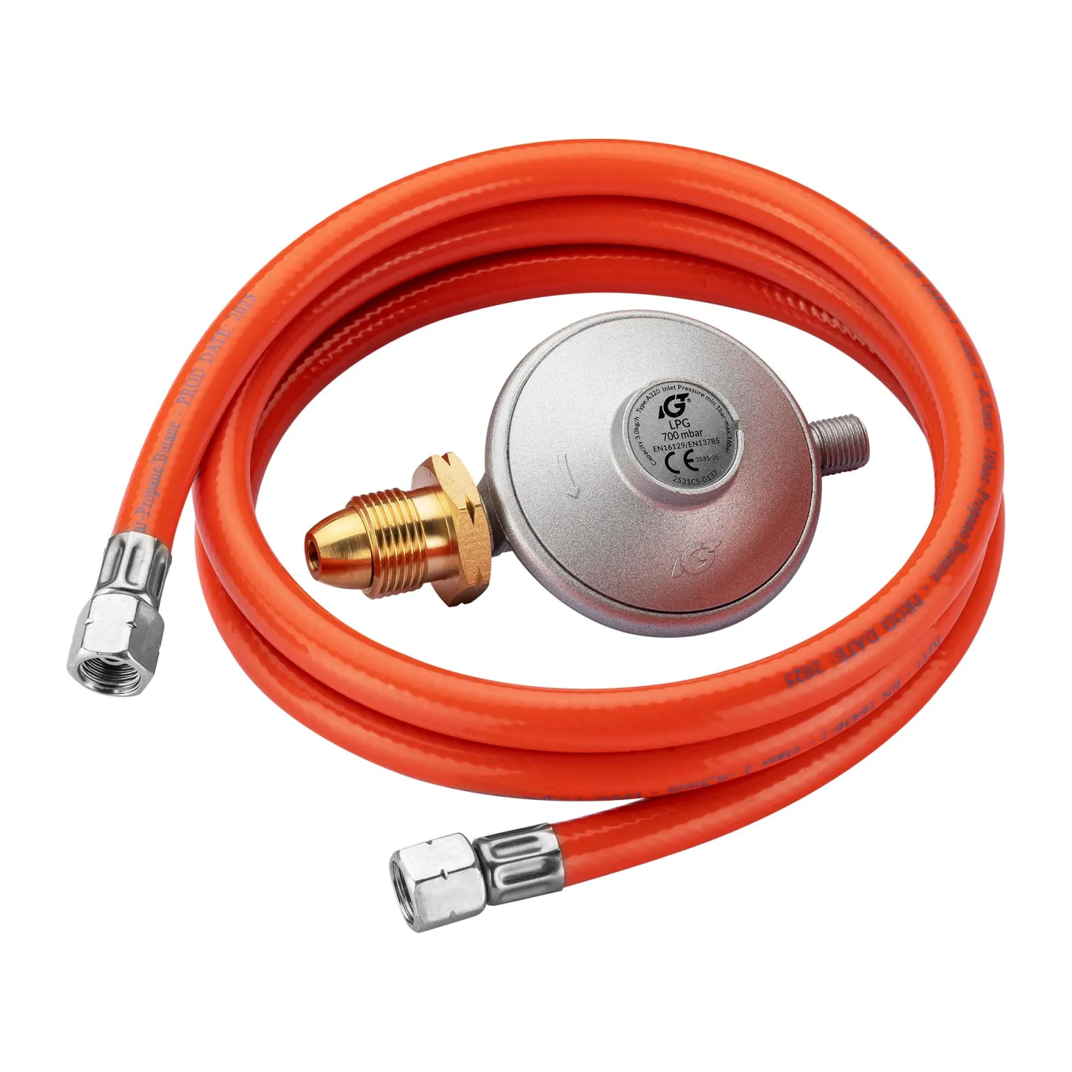 Wiltec Gasdruckminderer UK, Gasdruckregler 700 mbar, 1,5 m Gasschlauch mit Druckminderer, Druckregler für große Geräte, Gasregler für Gasheizgebläse
