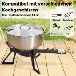 Wiltec Gaskocher max. 8 kW Nutzung mit 50 mbar Regler Betrieb mit Propangas oder Butangas Campingkocher Gas max. 8,0 kW bei 37 mbar Regler Outdoor Camping