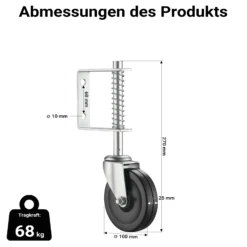 Wiltec gefederte Torlaufrolle, Schiebetorrolle bis 68 kg, Laufrolle mit 100 mm PVC-Rad, Lenkrolle für Schiebetor und Gartentor, hochwertige Torrolle