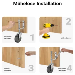 Wiltec gefederte Torlaufrolle, Schiebetorrolle bis 68 kg, Laufrolle mit 100 mm PVC-Rad, Lenkrolle für Schiebetor und Gartentor, hochwertige Torrolle
