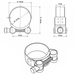 Wiltec Gelenkbolzenschelle W1 Bandbreite 22mm Spannbereich 44-47mm Edelstahl verzinkt Spannbackenschelle Schlauchschelle