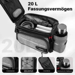 Wiltec Gepäckträgertasche grau, Fahrradtasche Gepäckträger bis 20 l Stauraum, wasserresistente Fahrrad Tasche, Gepäcktasche leichte Handhabung