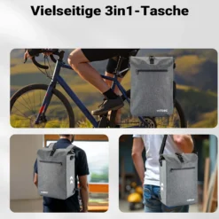 Wiltec Gepäckträgertasche grau, Fahrradtasche Rucksack 25 l Stauraum, Gepäcktasche mit Laptopfach, wasserresistente Fahrrad Tasche
