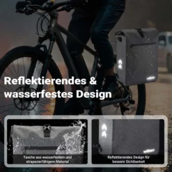 Wiltec Gepäckträgertasche grau, Fahrradtasche Rucksack 25 l Stauraum, Gepäcktasche mit Laptopfach, wasserresistente Fahrrad Tasche