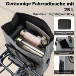 Wiltec Gepäckträgertasche grau, Fahrradtasche Rucksack 25 l Stauraum, Gepäcktasche mit Laptopfach, wasserresistente Fahrrad Tasche
