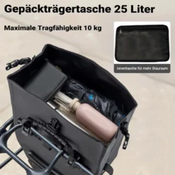 Wiltec Gepäckträgertasche 25 l Stauraum, Fahrradtasche für Gepäckträger Ø 8-16 mm, Gepäcktasche mit Tragegurt, wasserresistente Fahrrad Tasche