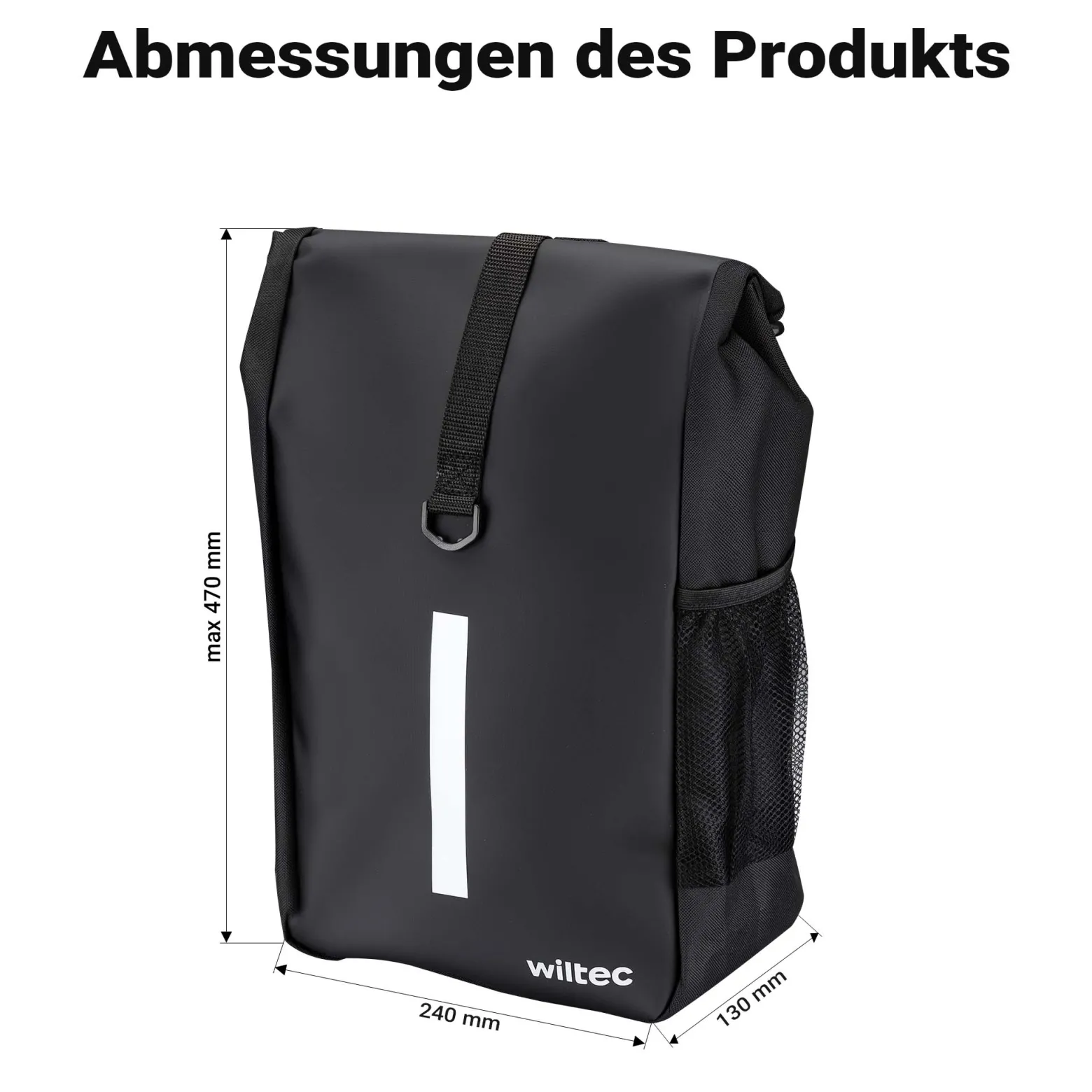 Wiltec Gepäckträgertasche matt schwarz, Fahrradtasche Gepäckträger 16 l Stauraum, Gepäcktasche mit Tragegurt, wasserresistente Fahrrad Tasche