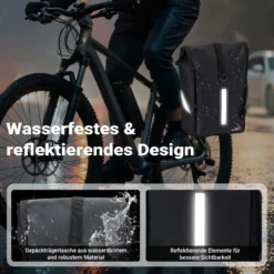 Wiltec Gepäckträgertasche matt schwarz, Fahrradtasche Gepäckträger 16 l Stauraum, Gepäcktasche mit Tragegurt, wasserresistente Fahrrad Tasche
