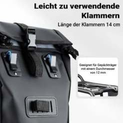 Wiltec Gepäckträgertasche matt schwarz, Fahrradtasche Gepäckträger 16 l Stauraum, Gepäcktasche mit Tragegurt, wasserresistente Fahrrad Tasche