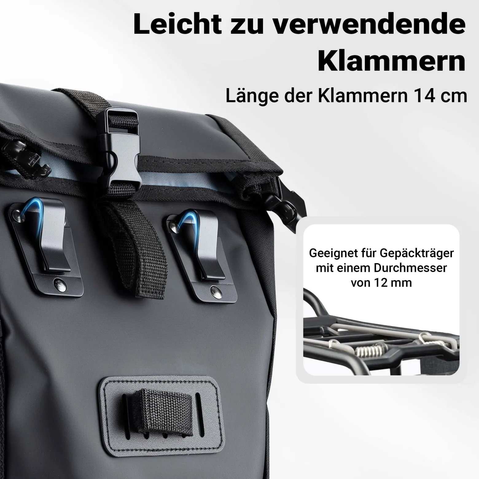 Wiltec Gepäckträgertasche matt schwarz, Fahrradtasche Gepäckträger 16 l Stauraum, Gepäcktasche mit Tragegurt, wasserresistente Fahrrad Tasche