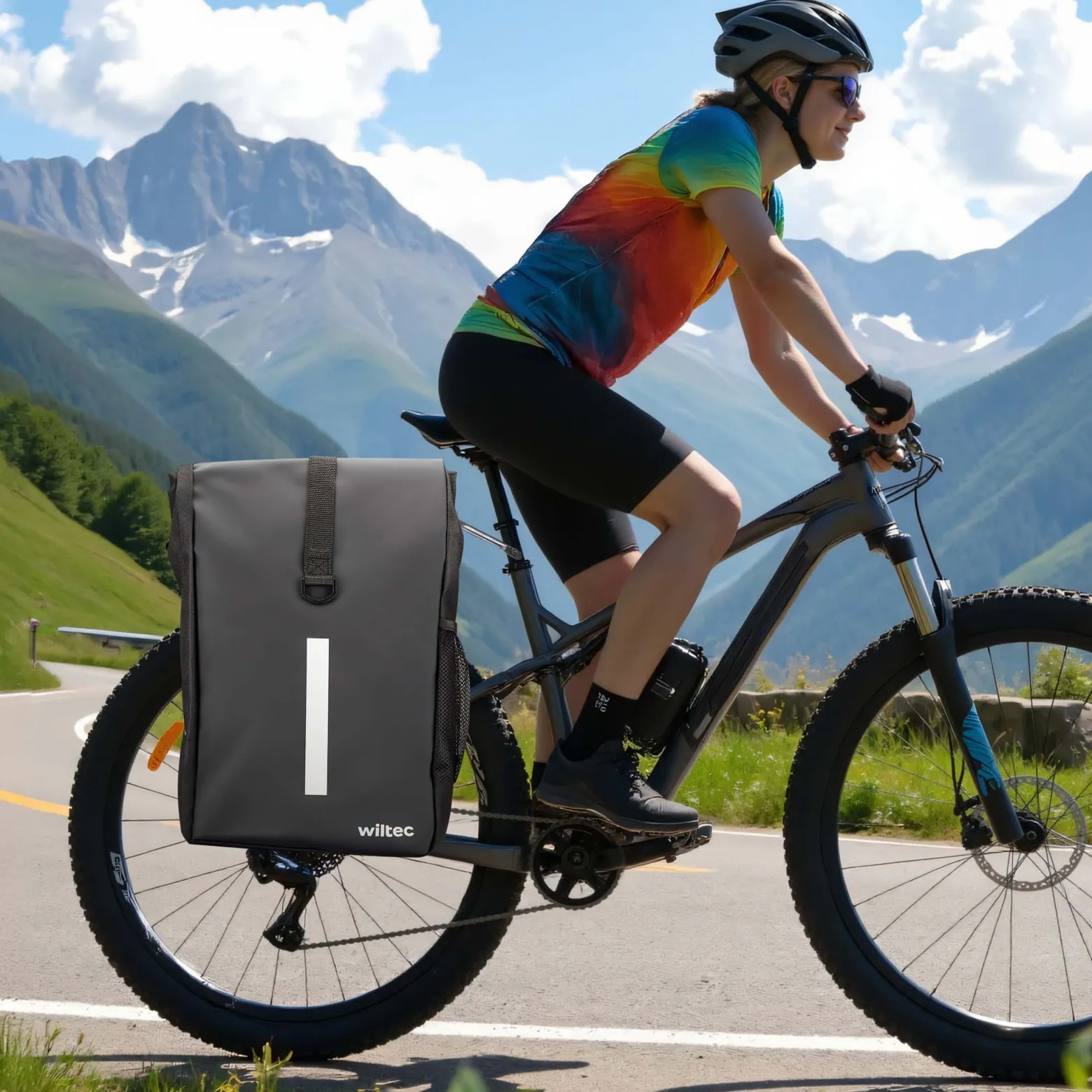 Wiltec Gepäckträgertasche matt schwarz, Fahrradtasche Gepäckträger 16 l Stauraum, Gepäcktasche mit Tragegurt, wasserresistente Fahrrad Tasche